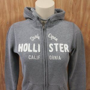 HOLLISTER Surf Open CA Gray Zip Up Y2K Hoodie Sz M Spell Out Sweatshirt Jacket